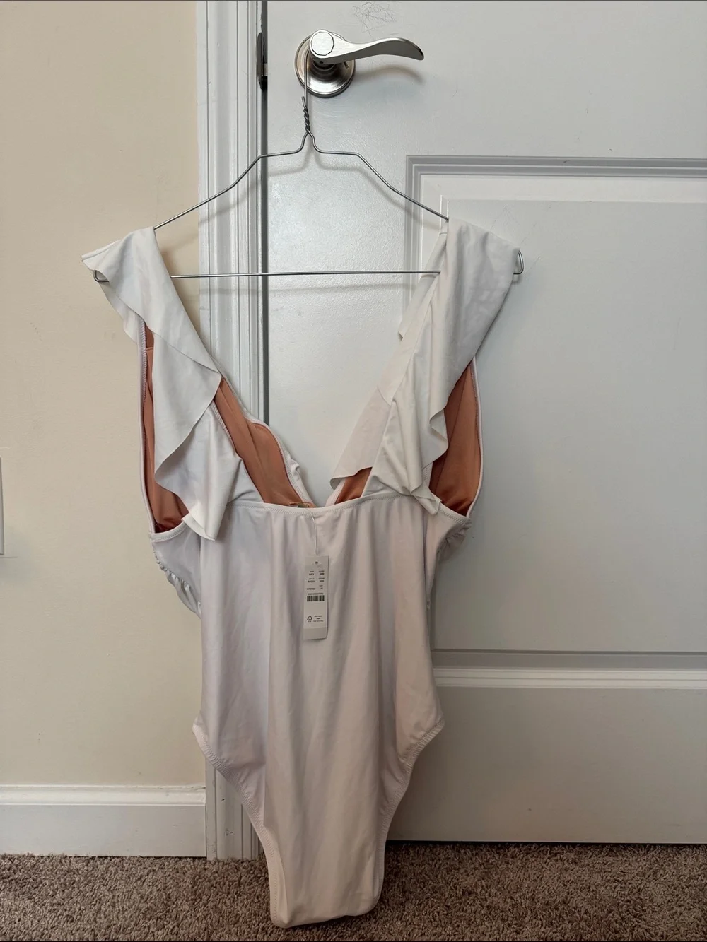 NWT J. Crew White Ruched Ruffle One-Piece Swimsuit Women's Size 16